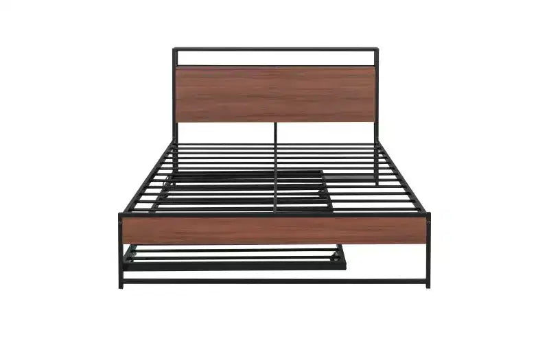 Struttura letto matrimoniale in metallo con letto estraibile, porte USB integrate e sistema a doghe (box spring opzionale)