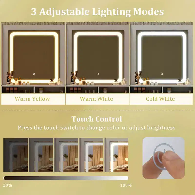 Set Toeletta Moderno Costway con Specchio e Luci 3 Modalità di Illuminazione e Luminosità Regolabile