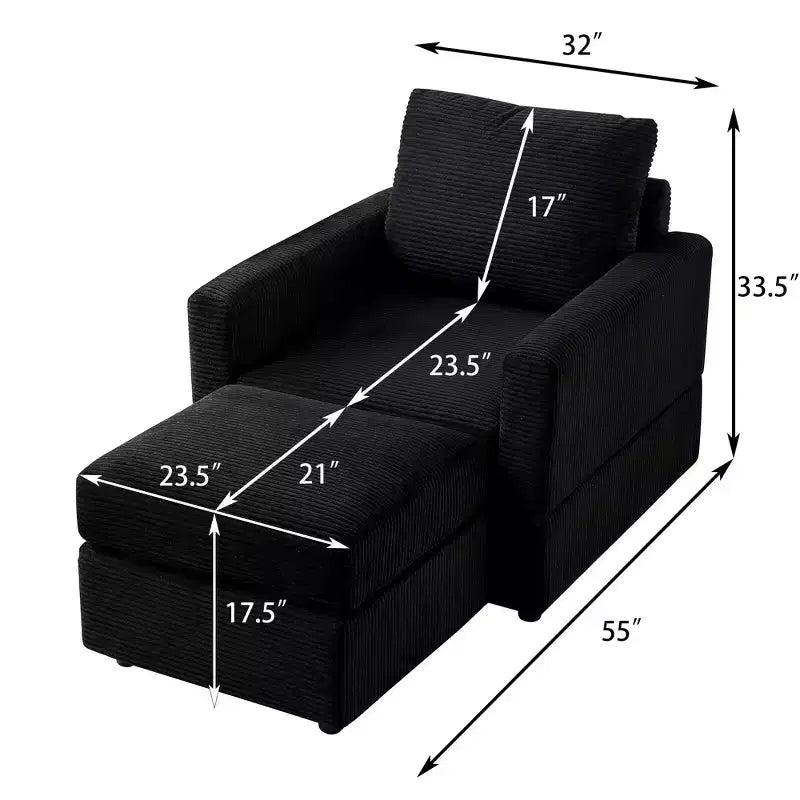 Poltrona imbottita GDFStudio Warner in velluto a coste 32W con pouf