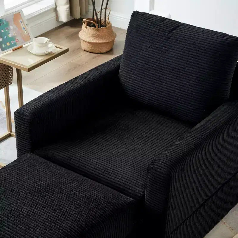 Poltrona imbottita GDFStudio Warner in velluto a coste 32W con pouf