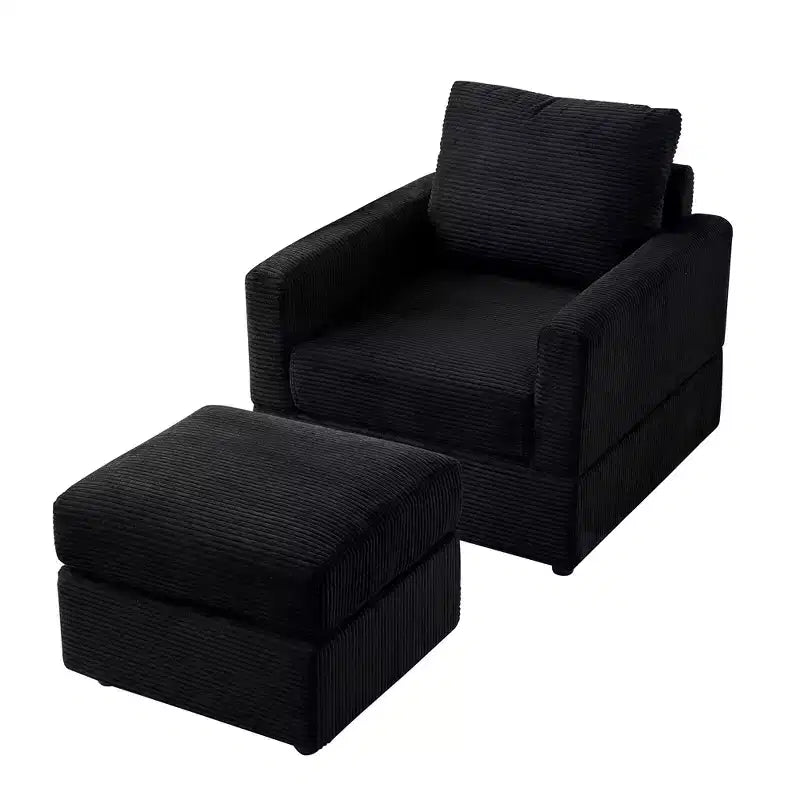Poltrona imbottita GDFStudio Warner in velluto a coste 32W con pouf