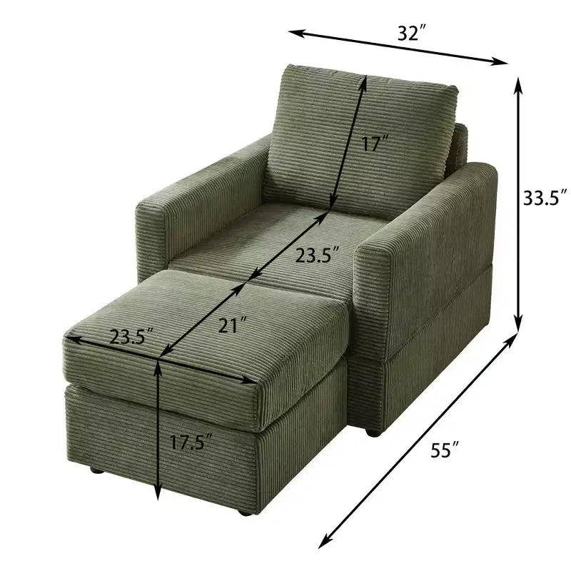 Poltrona imbottita GDFStudio Warner in velluto a coste 32W con pouf