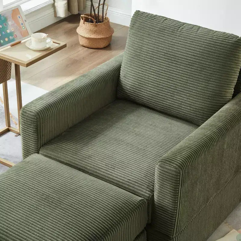 Poltrona imbottita GDFStudio Warner in velluto a coste 32W con pouf