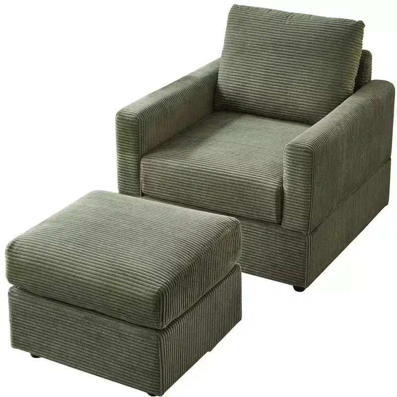 Poltrona imbottita GDFStudio Warner in velluto a coste 32W con pouf