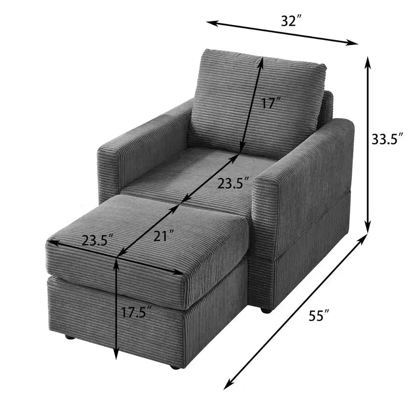 Poltrona imbottita GDFStudio Warner in velluto a coste 32W con pouf