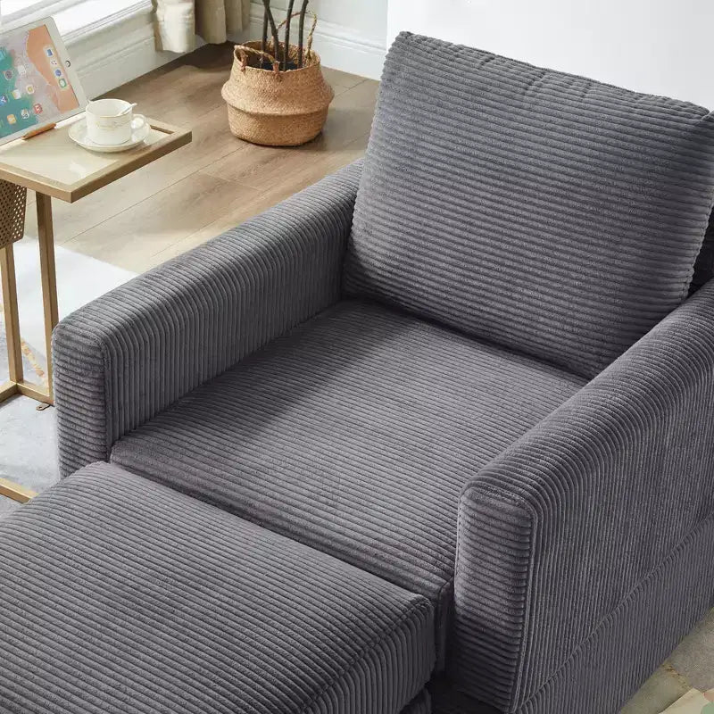 Poltrona imbottita GDFStudio Warner in velluto a coste 32W con pouf