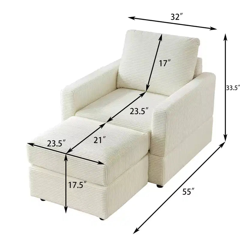 Poltrona imbottita GDFStudio Warner in velluto a coste 32W con pouf