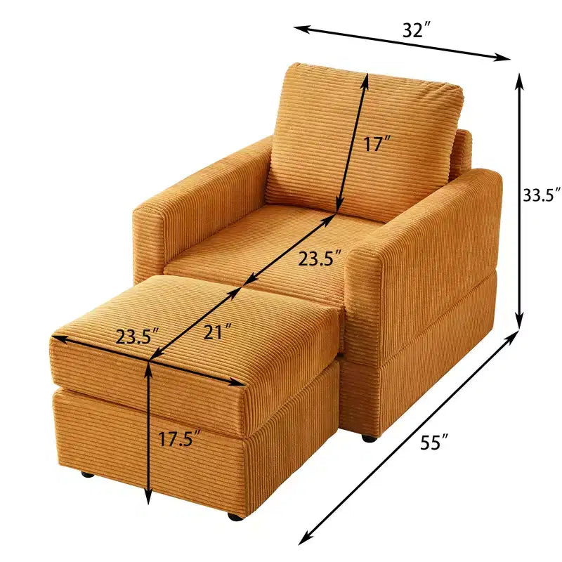 Poltrona imbottita GDFStudio Warner in velluto a coste 32W con pouf