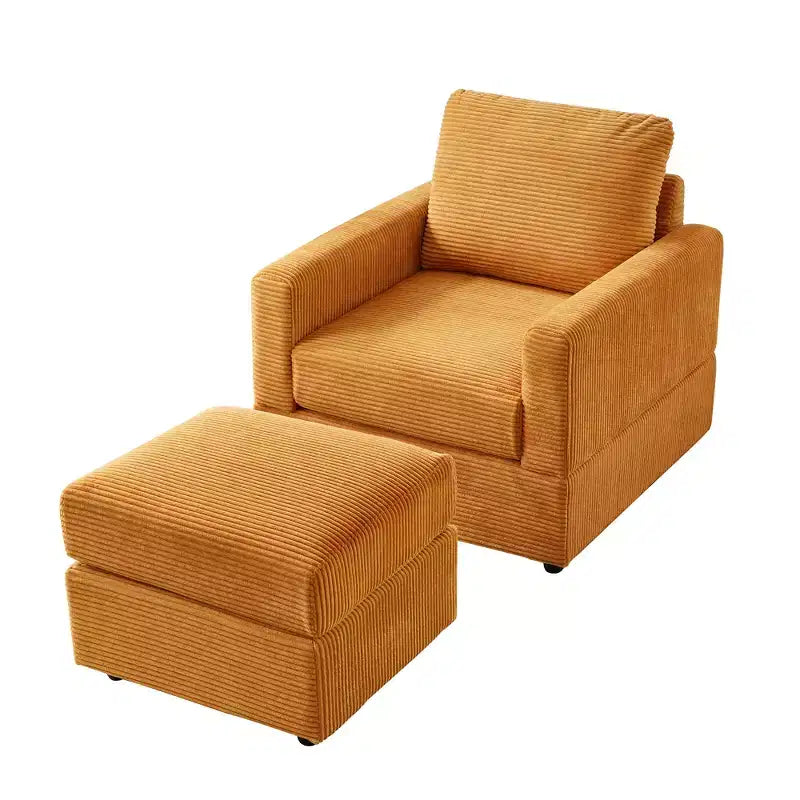Poltrona imbottita GDFStudio Warner in velluto a coste 32W con pouf
