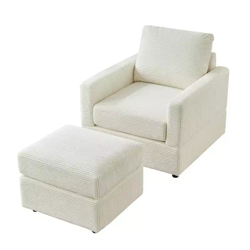 Poltrona imbottita GDFStudio Warner in velluto a coste 32W con pouf