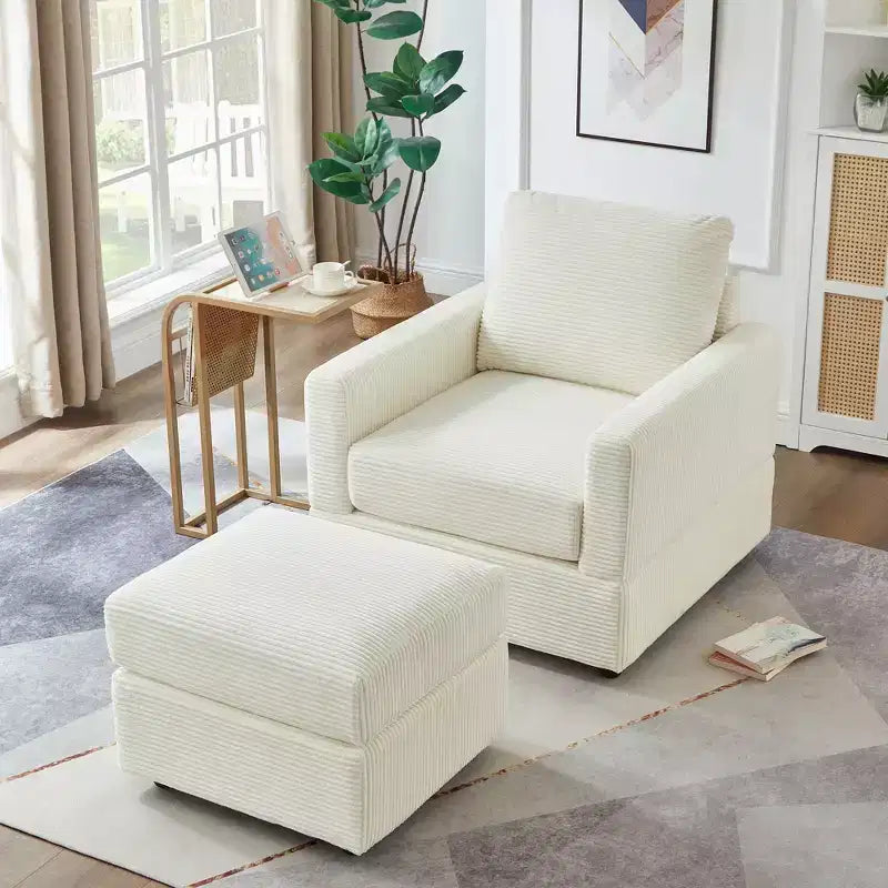 GDFStudio Warner Corduroy 32W Upholstered Accent Chair with Ottoman