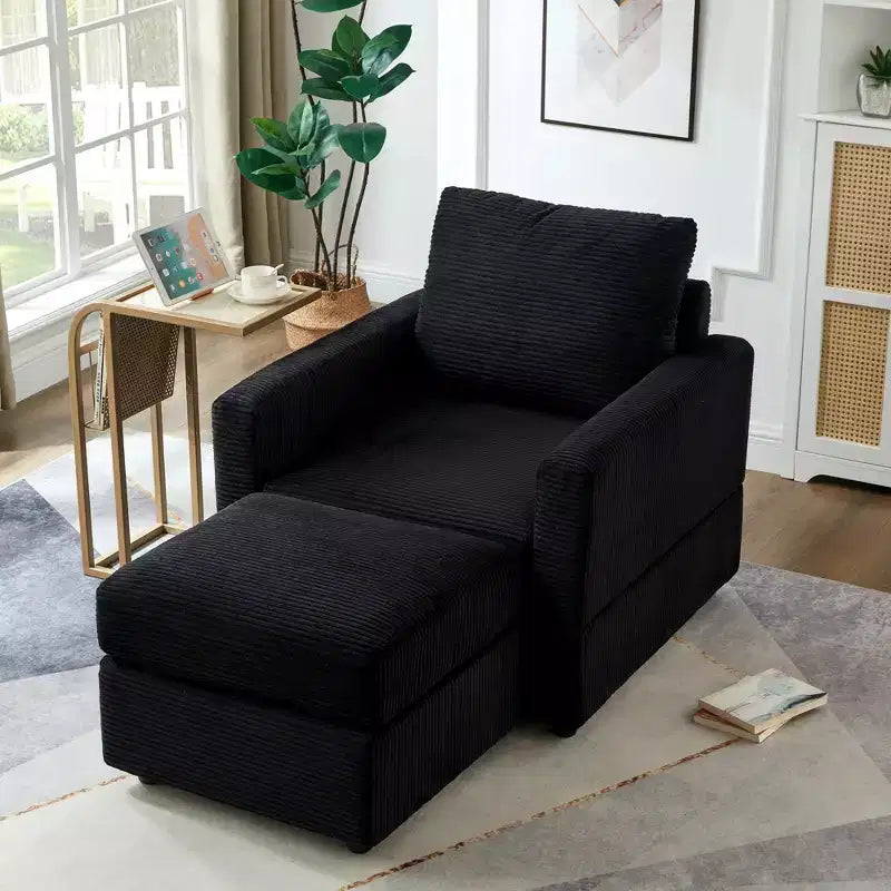 Poltrona imbottita GDFStudio Warner in velluto a coste 32W con pouf