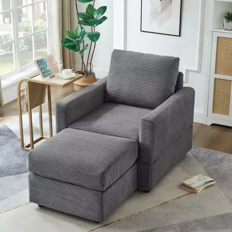 Poltrona imbottita GDFStudio Warner in velluto a coste 32W con pouf
