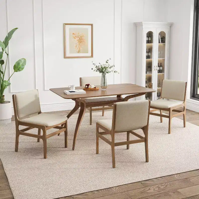 Set da pranzo Christopher Knight Home Solace da 5 pezzi in tessuto e legno di gomma, stile moderno di metà secolo