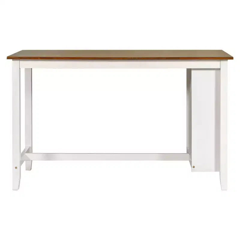 Set da pranzo rustico da 5 pezzi in stile fattoria con tavolo da pranzo a altezza bancone, 2 sedie e 2 sgabelli, grigio/bianco-ModernLuxe