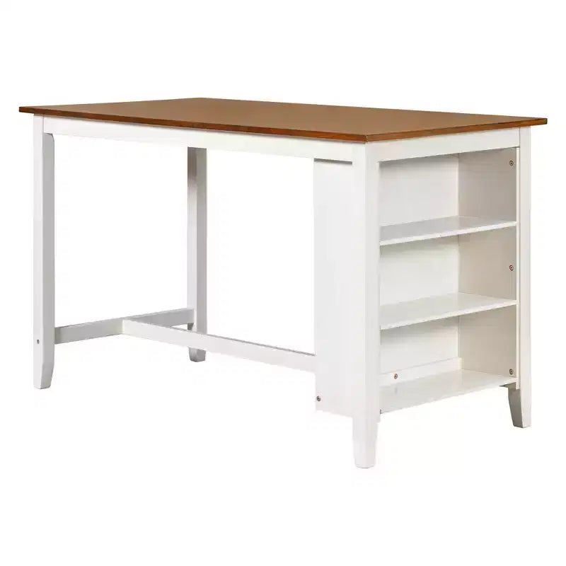 Set da pranzo rustico da 5 pezzi in stile fattoria con tavolo da pranzo a altezza bancone, 2 sedie e 2 sgabelli, grigio/bianco-ModernLuxe