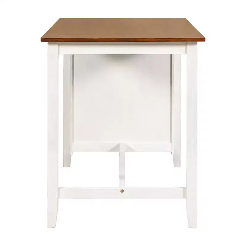 Set da pranzo rustico da 5 pezzi in stile fattoria con tavolo da pranzo a altezza bancone, 2 sedie e 2 sgabelli, grigio/bianco-ModernLuxe
