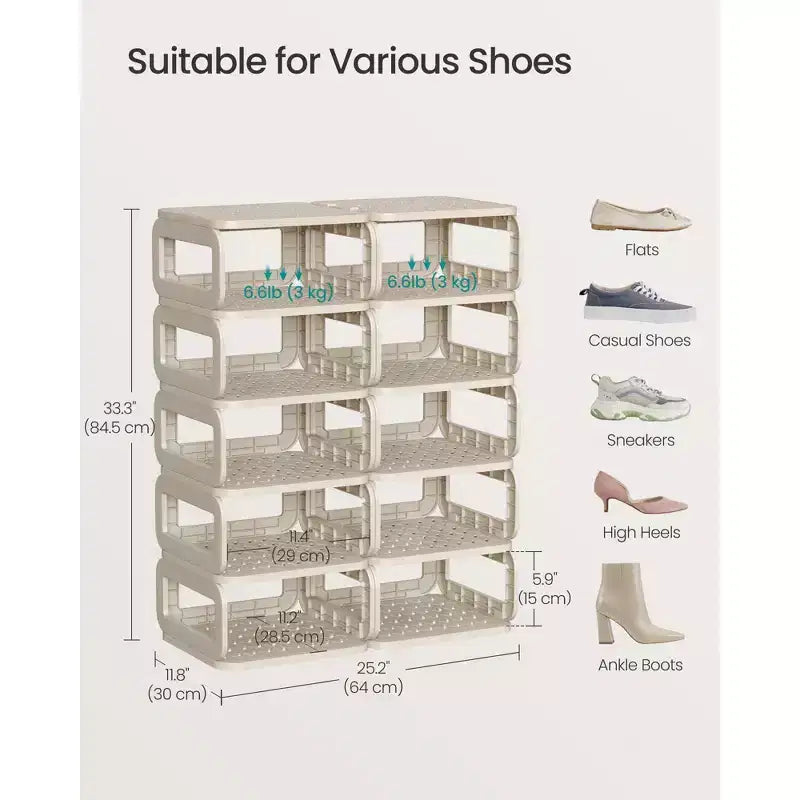 Shoe Rack, Shoe Organizer, 12 Shelves, Shoe Storage, Narrow Shoe Shelf, Open Shelf for Entryway, Living Room, Space-Saving