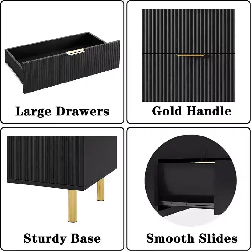 Modern 5 Drawer Dresser for Bedroom with Gold Handle and Large Drawer, Wood Double Chest of Drawers and Storage Organizer