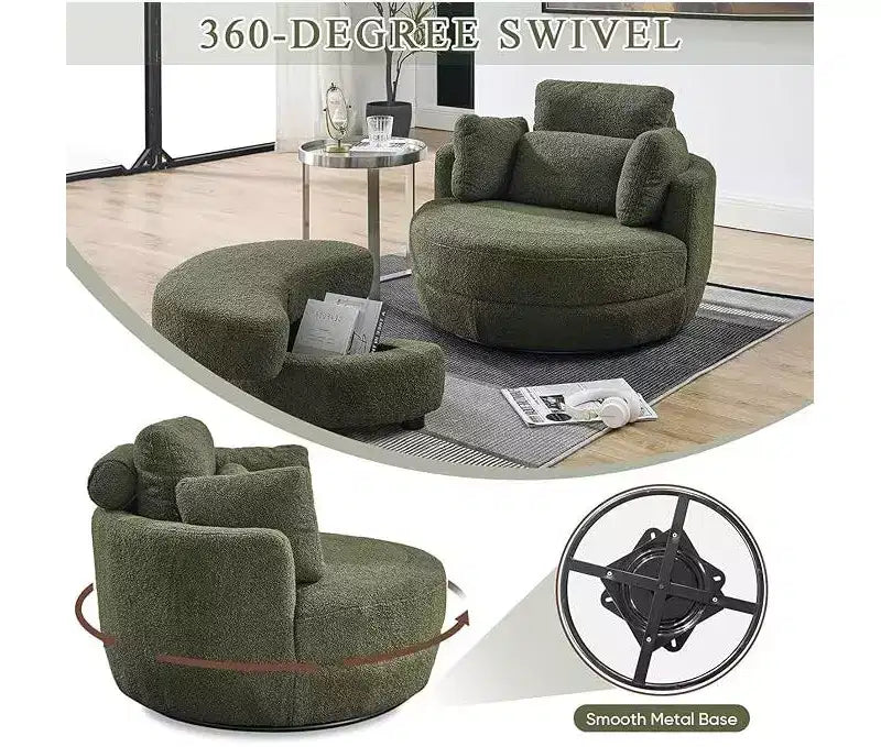 GDFStudio Dinah Moderna Sedia Girevole a 360° in Bouclé Alta 40 cm con Pouf Contenitore