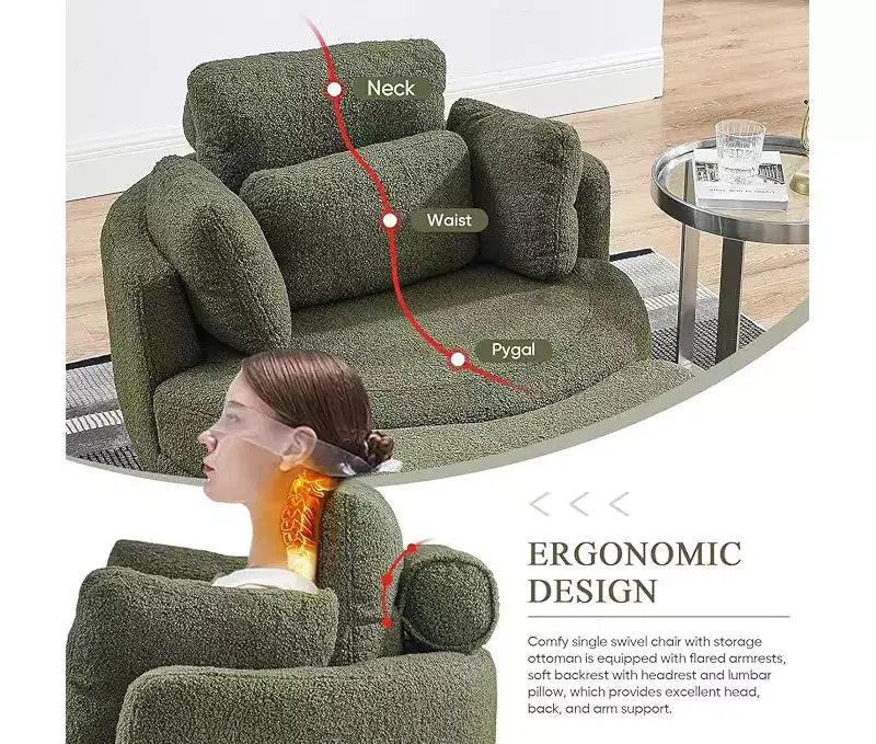 GDFStudio Dinah Moderna Sedia Girevole a 360° in Bouclé Alta 40 cm con Pouf Contenitore