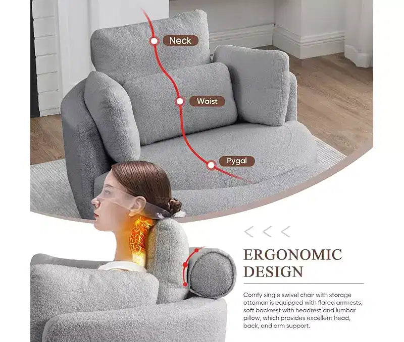 GDFStudio Dinah Moderna Sedia Girevole a 360° in Bouclé Alta 40 cm con Pouf Contenitore
