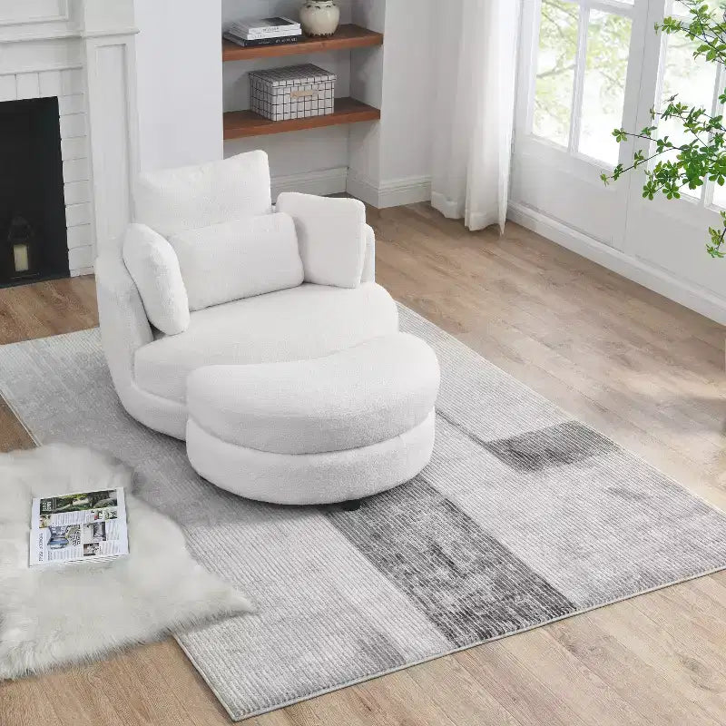 GDFStudio Dinah Moderna Sedia Girevole a 360° in Bouclé Alta 40 cm con Pouf Contenitore