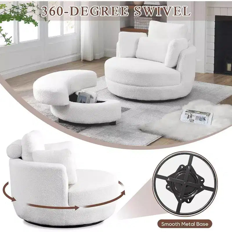 GDFStudio Dinah Moderna Sedia Girevole a 360° in Bouclé Alta 40 cm con Pouf Contenitore