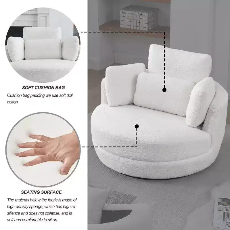 GDFStudio Dinah Moderna Sedia Girevole a 360° in Bouclé Alta 40 cm con Pouf Contenitore