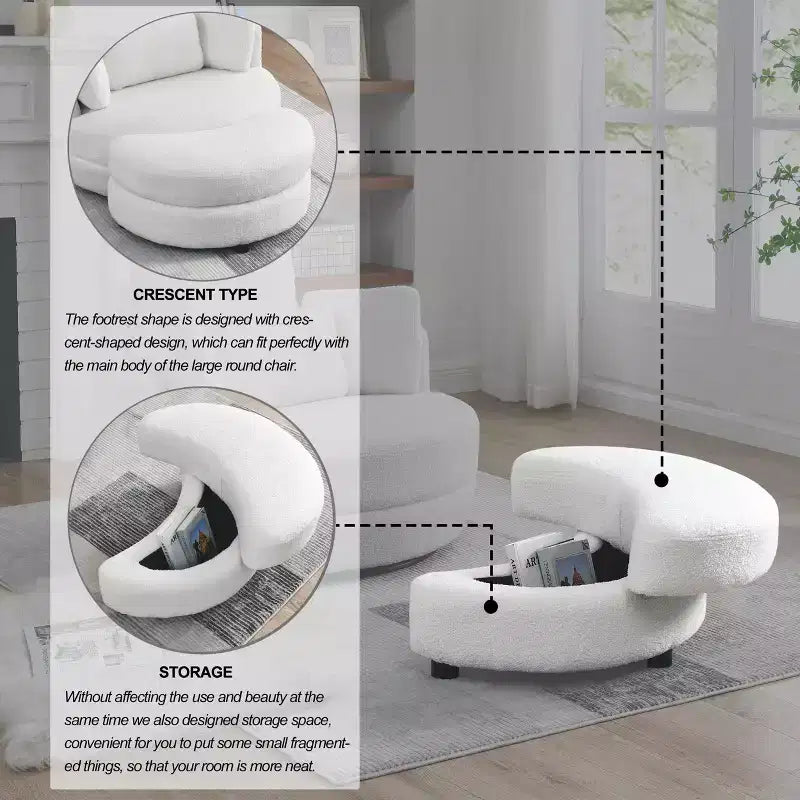 GDFStudio Dinah Moderna Sedia Girevole a 360° in Bouclé Alta 40 cm con Pouf Contenitore