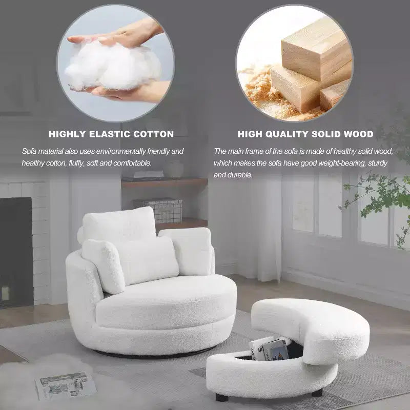 GDFStudio Dinah Moderna Sedia Girevole a 360° in Bouclé Alta 40 cm con Pouf Contenitore