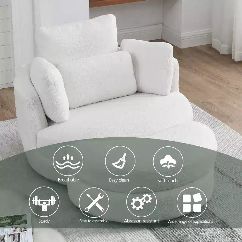 GDFStudio Dinah Moderna Sedia Girevole a 360° in Bouclé Alta 40 cm con Pouf Contenitore