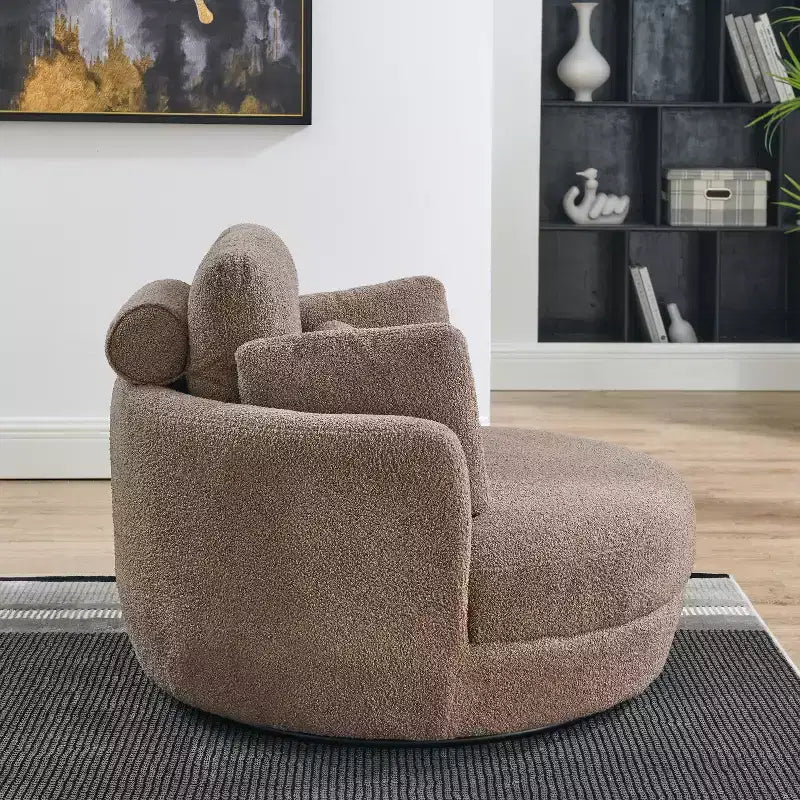 GDFStudio Dinah Moderna Sedia Girevole a 360° in Bouclé Alta 40 cm con Pouf Contenitore