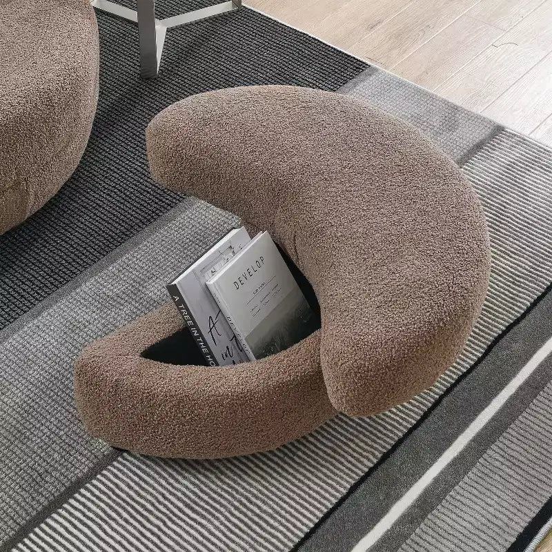 GDFStudio Dinah Moderna Sedia Girevole a 360° in Bouclé Alta 40 cm con Pouf Contenitore