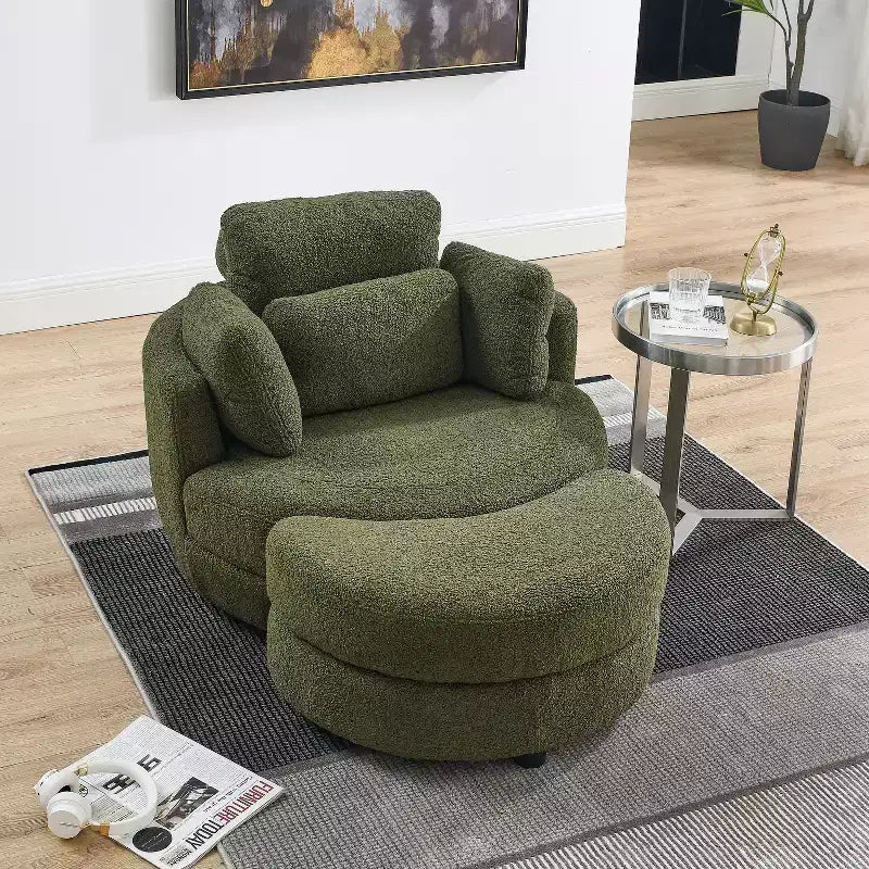 GDFStudio Dinah Moderna Sedia Girevole a 360° in Bouclé Alta 40 cm con Pouf Contenitore