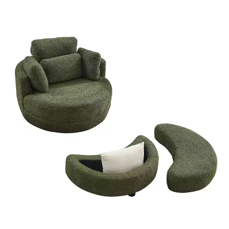 GDFStudio Dinah Moderna Sedia Girevole a 360° in Bouclé Alta 40 cm con Pouf Contenitore