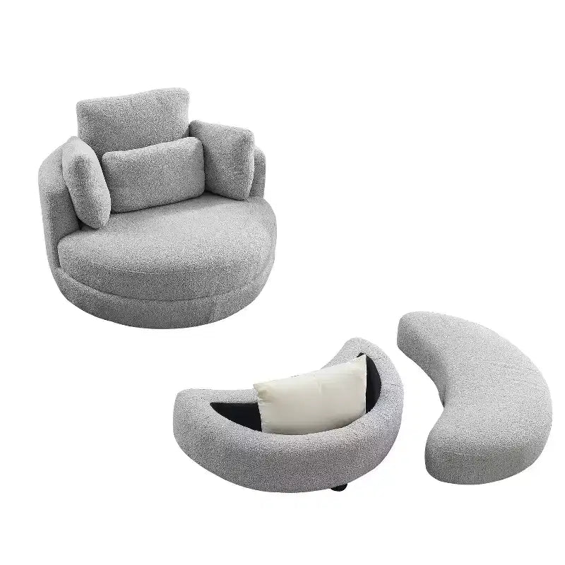 GDFStudio Dinah Moderna Sedia Girevole a 360° in Bouclé Alta 40 cm con Pouf Contenitore