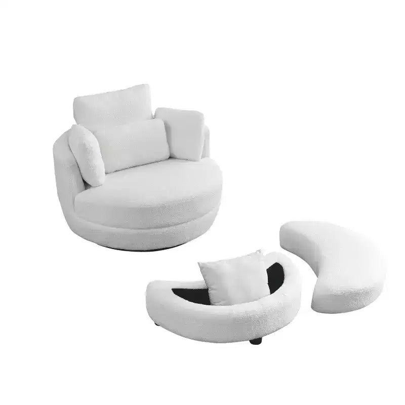 GDFStudio Dinah Moderna Sedia Girevole a 360° in Bouclé Alta 40 cm con Pouf Contenitore