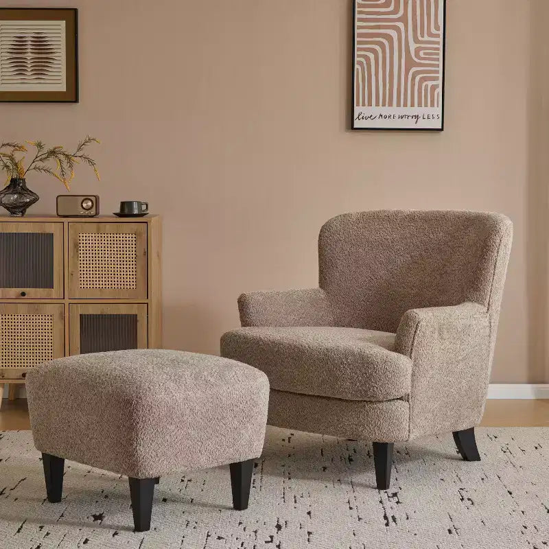 Christopher Knight Home Gerald eigentijdse set met bouclé gestoffeerde clubfauteuil en voetenbank