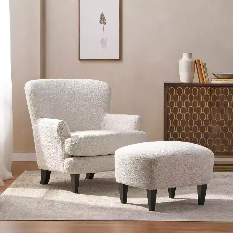 Christopher Knight Home Gerald eigentijdse set met bouclé gestoffeerde clubfauteuil en voetenbank