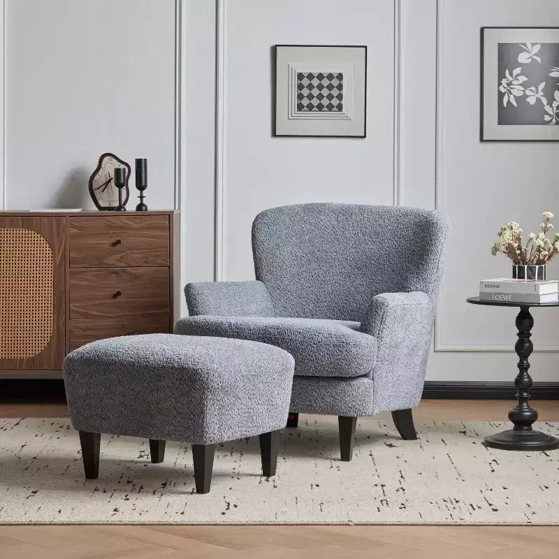 Christopher Knight Home Gerald eigentijdse set met bouclé gestoffeerde clubfauteuil en voetenbank