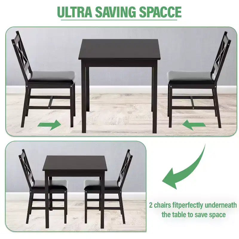 Set da pranzo FDW da 3/5 pezzi con struttura in legno massello di pino e sedie in ecopelle, marrone scuro
