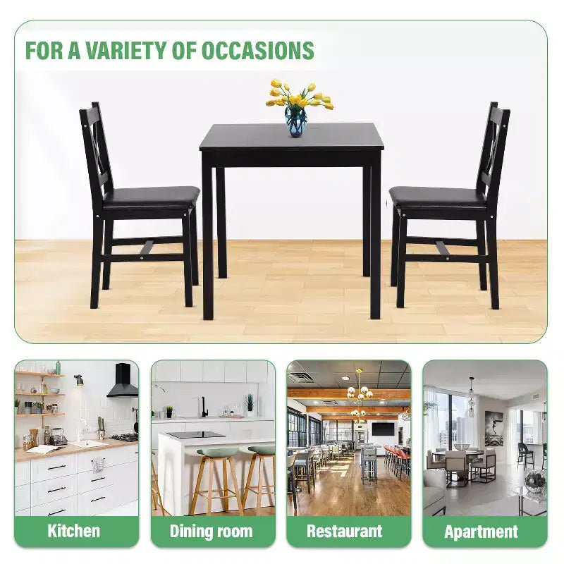 Set da pranzo FDW da 3/5 pezzi con struttura in legno massello di pino e sedie in ecopelle, marrone scuro