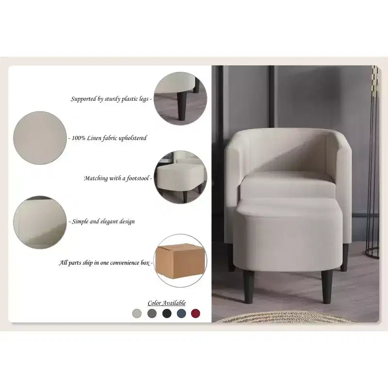 ChaletPosh-Leinen-Akzentsessel mit Hocker