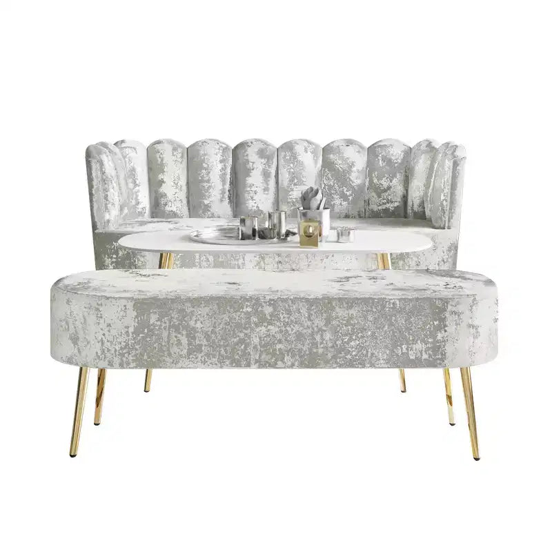 ChaletPosh baršunasta sofa s klupom i stolićem za kavu