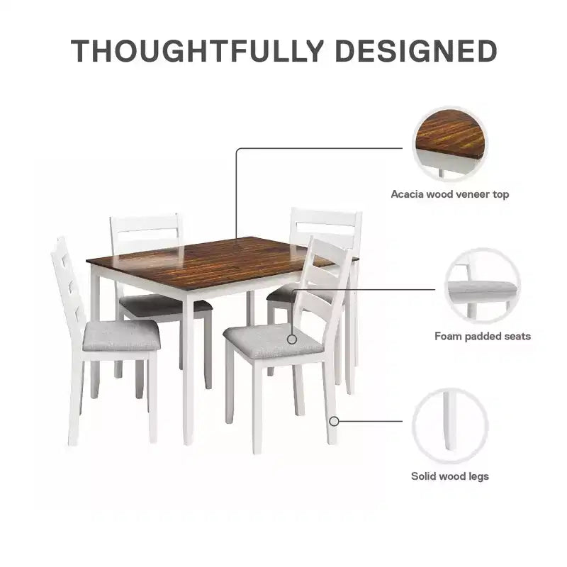DHP Reila Tavolo da Pranzo in Legno 5 Pezzi, Bianco/Noce
