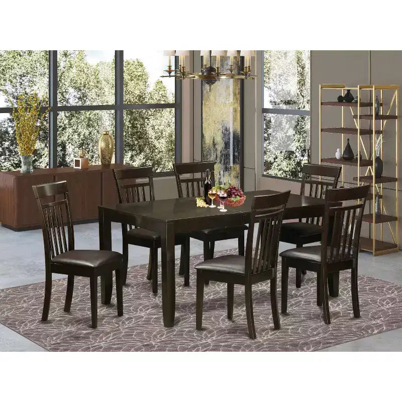 HomeStock Dining Table Set 6 Chairs Butterfly Leaf Wood Table
