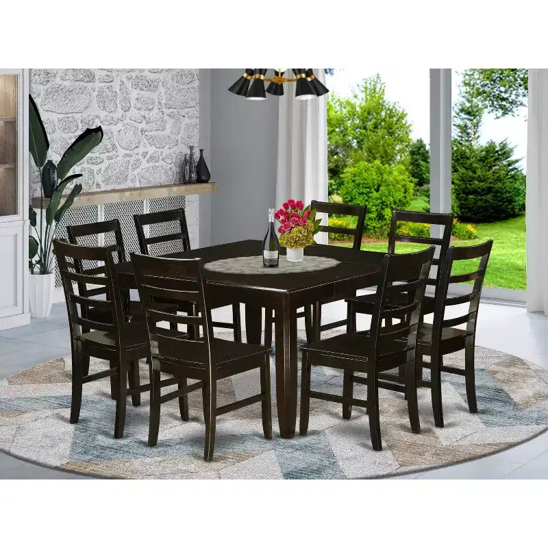 HomeStock Modern 9 Piece Dining Table Set Cappuccino
