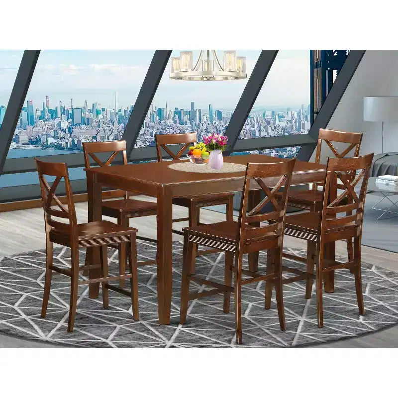 Classic High Top Table And Kitchen Bar Stool Set Mahogany Finish