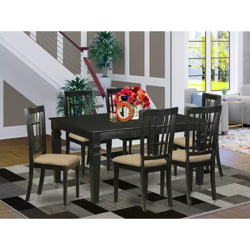 HomeStock WENI7-BMK-W 7 Piece Kitchen Table And Chair Set Buttermilk Cherry